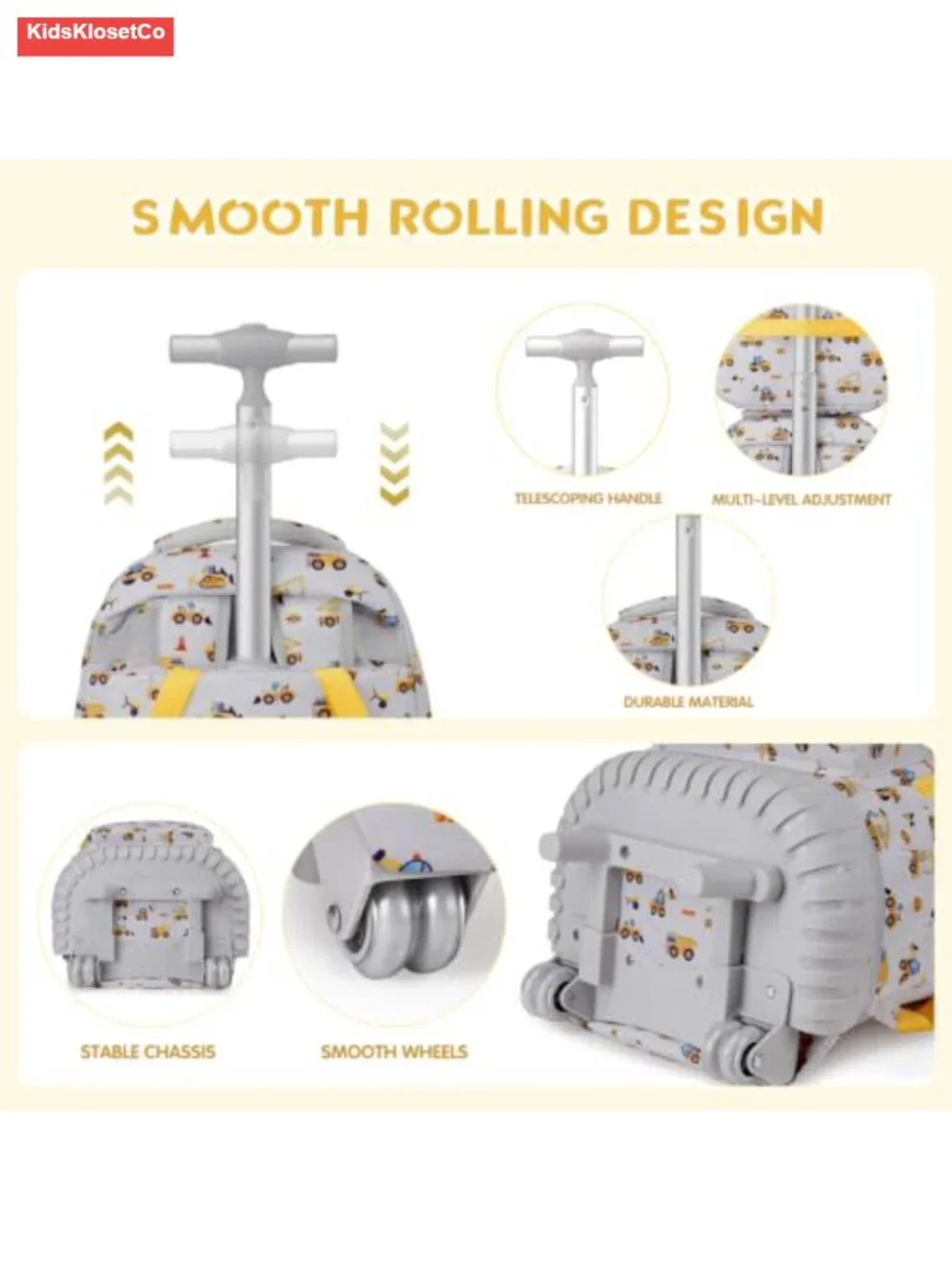 Rolling Backpack for Kids with Lunch Bag & Pencil Pouch, Wheeled School Bag,